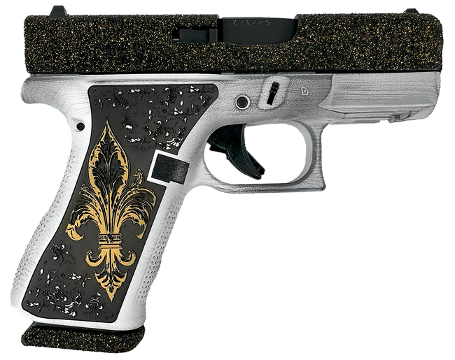 Glock G43X 9mm Luger 3.41in 10+1 Silver Cerakote Slide Black Gold Grips