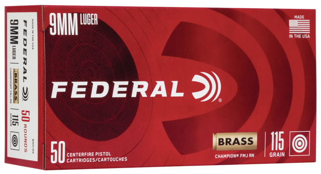 Federal Champion Target Ammo 9mm Luger Full Metal Jacket 115 Grain 50 Rounds
