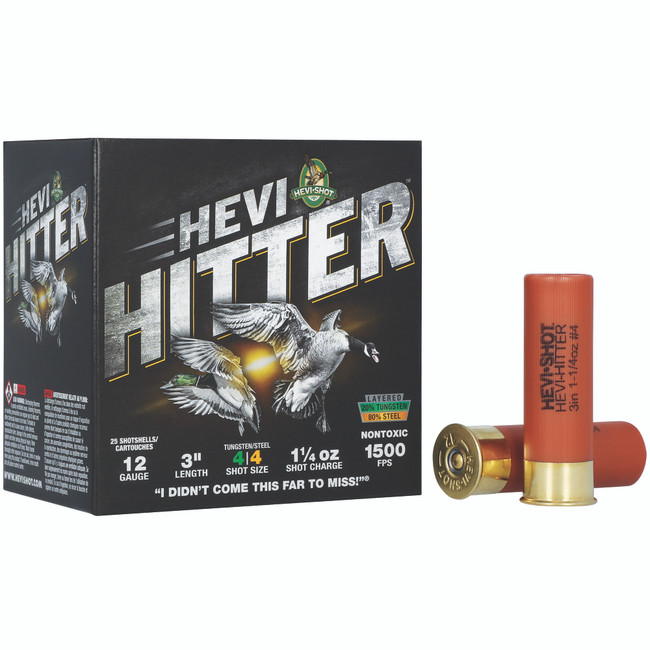 HEVI-Shot HEVI-Hitter Tungsten/Steel Shotshells 12ga 3" 1-1/4oz 1500 fps #4 25/ct - HS28044 - 604544702354