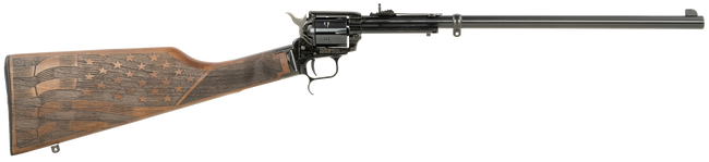 Heritage Mfg BR226B16HSWB06 Rough Rider Rancher 22 LR 6rd 16", Blued Barrel/Rec, US Flag Engraved Walnut Stock, Leather Sling Included
