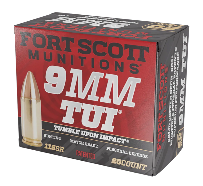 Fort Scott Munitions 9MM115SCV Tumble Upon Impact (TUI)  9mmLuger 115gr Solid Copper Spun 20 Rounds