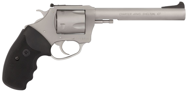 Charter Arms Pitbull 9mm Luger 6" 5 Shot Matte Stainless Steel Finger Grooved Rubber Grip