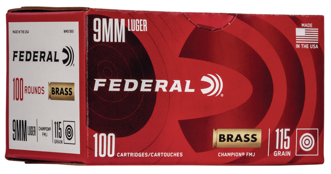 Federal WM51991 Champion Training 9mmLuger 115gr Full Metal Jacket 100 Rounds