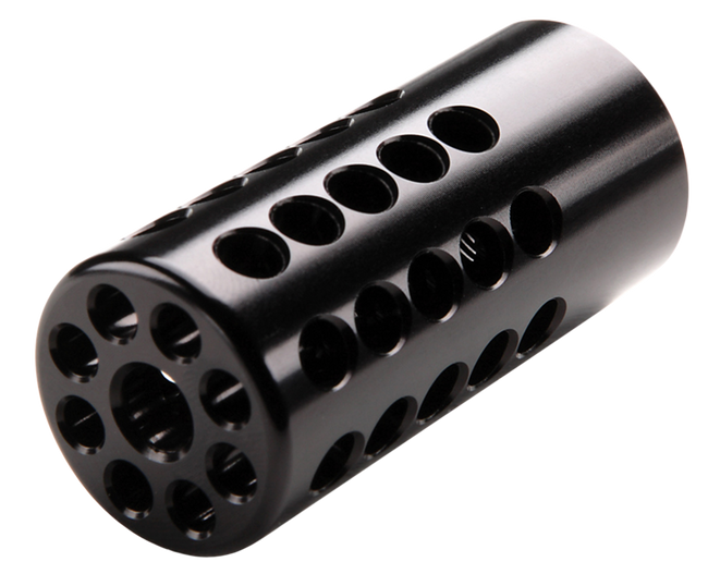 Tactical Solutions 1022CMPBLK X-Ring Compensator Black Gloss Aluminum with 1/2"-28 tpi Threads, .920" Diameter & 360 Degree Ports for 22 LR Ruger 10/22