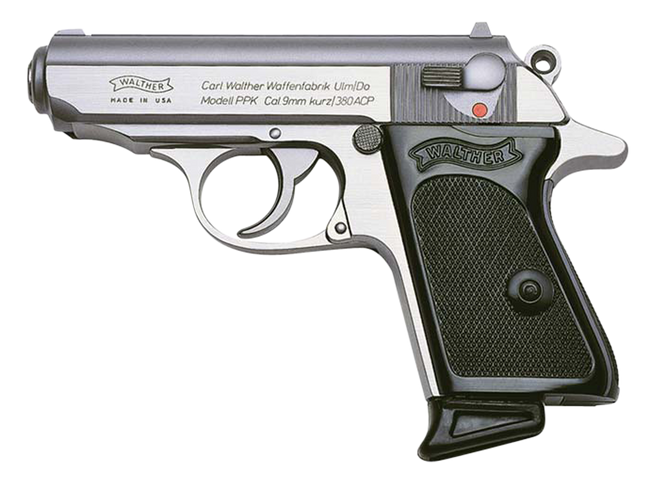 Walther PPK Pistol 380 ACP 6+1 Stainless Black Grips 3.3 in.