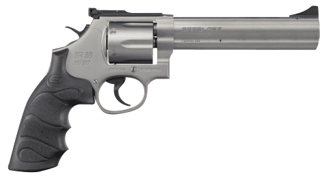 SAR USA SARSR38ST6 SAR SR  38 Special/357 Mag 6 Shot, 6" Stainless Steel Barrel, Cylinder & Frame w/Black Finger Groove Grip, Drop Safety/Hammer Block Safety, Exposed Hammer
