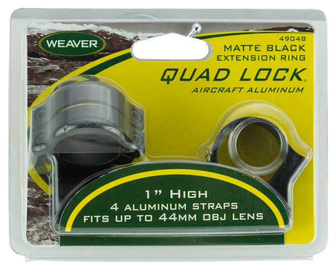 Weaver Quad Lock Detachable Rings 1in High Extended Matte for 1in Scope Mounting