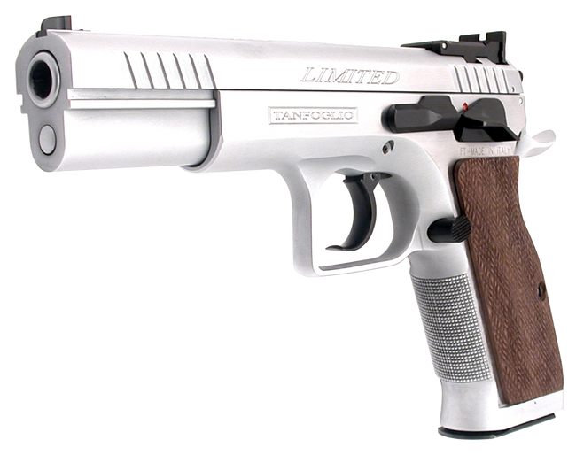 Tanfoglio IFG TF-LIMPRO-9 Defiant Limited Pro 9mm Luger Caliber with 4.80" Barrel, 19+1 Capacity, Overall Hard Chrome Finish Steel, Beavertail Frame, Serrated Slide & Brown Polymer Grip