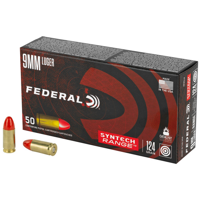 Federal Syntech Range Pistol Ammo 9mm Total Synthetic Jacketed Round Nose 124 Grain 50 Rounds - AE9SJ2 - 604544625769