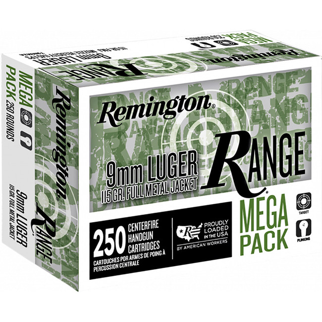 Remington Range Pistol Ammo 9mm Luger Full Metal Jacket 115 Grain 250 Rounds