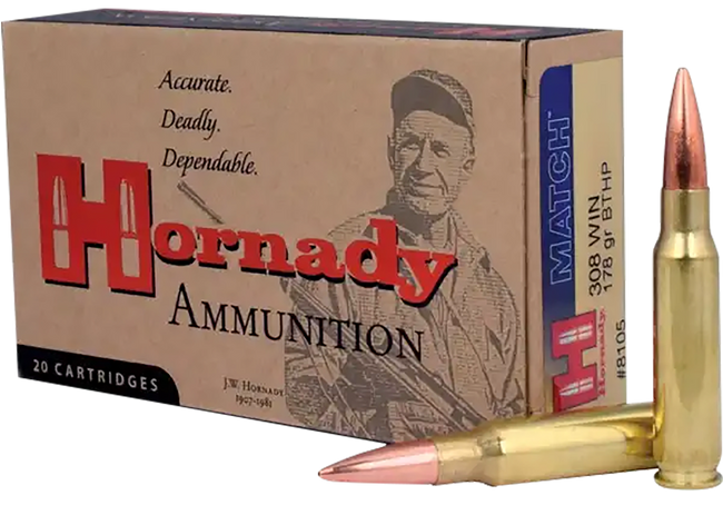 Hornady Match 308 Winchester Boat Tail Hollow Point 178 Grain 20 Rounds