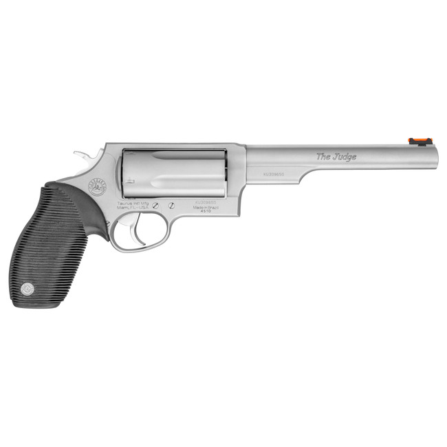 Taurus Judge Magnum Revolver - Stainless Steel | 45 Colt / 410 Mag | 6.5" Barrel | 5rd | Rubber Grip | Fiber Optic Sight - 2-441069MAG - 725327611172