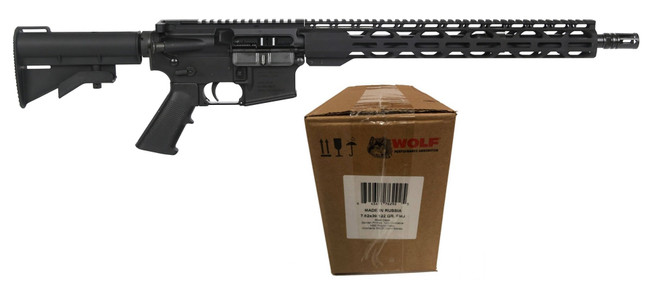 Radical Firearms Forged AR15 Rifle - Black | 7.62x39 | 16" Heavy Barrel | 15" Free Float M-LOK Thin Rail | CAR-15 Style Stock Bundled w/ One Wolf Steel Case 7.62x39mm Rifle Ammo - 122 Grain | FMJ | 1000rd Case
