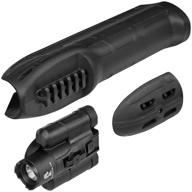 ADAPTIVE TACTICAL AT02901 EX Performance Forend with 300 Lumen Flashlight, Black Polymer, Concealed 2" Picatinny, Fits Most Mossberg 500/590/Maverick 88