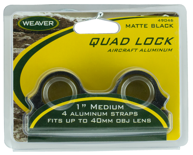 Weaver Quad Lock Top Mount Scope Rings 1in Medium Matte Detachable Aluminum