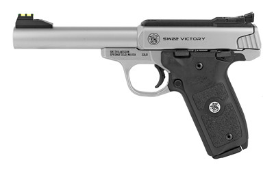 Smith & Wesson 108490 SW22 Victory Full Size Frame 22 LR 10+1, 5.50" Silver Match Grade Barrel, Satin Serrated Slide & Frame, Black Textured Grip, Thumb Safety - 108490 - 022188864076