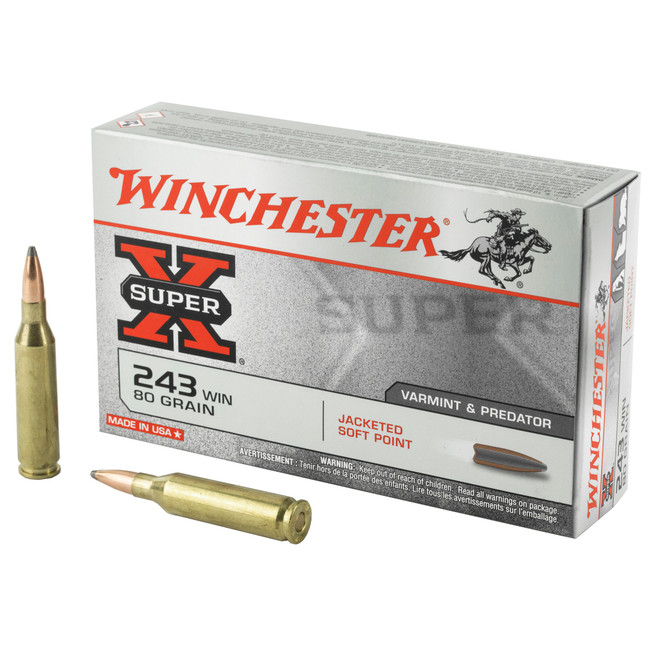 Winchester Super-X Rifle Ammo 243 Win 80 gr. Pointed Soft Point 20 rd. - X2431 - 020892200319