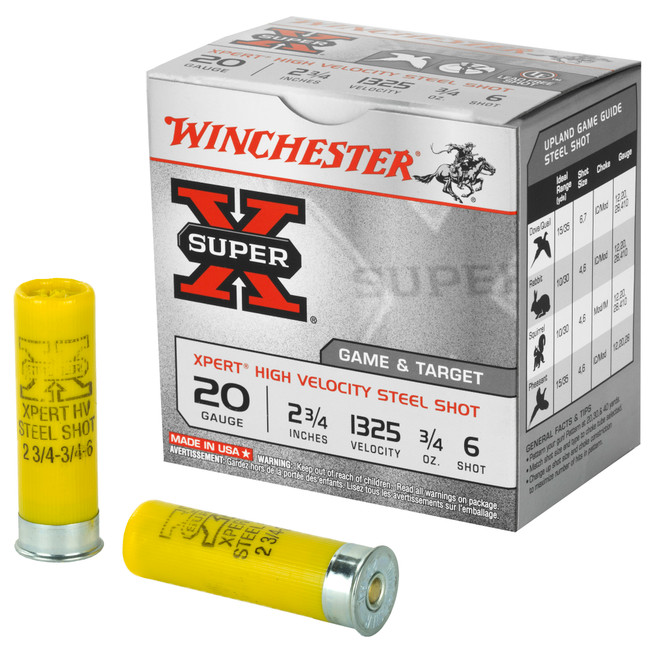 Winchester Super-X Xpert Hi-Velocity Steel 20 Gauge Steel Shot 3/4 oz 25 Rounds - WE20GT6 - 020892019003
