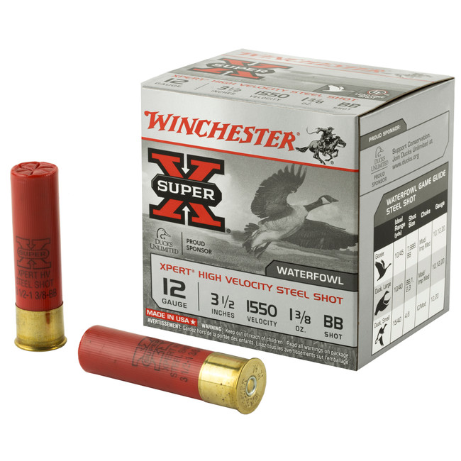 Winchester Super-X Xpert Hi-Velocity Steel 12 Gauge BB Shot 1 3/8 oz 25 Rounds - WEX12LBB - 020892015371