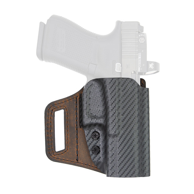 Versacarry VSL211G19 V-Slide  OWB Brown Leather/Polymer Belt Slide Fits Glock 19 Right Hand - VSL211G19 - 676821111357