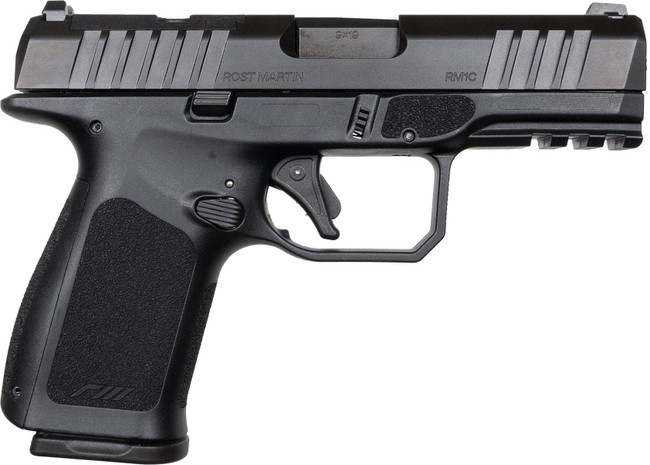 Rost Martin RM1CBLKOS RM1C  Compact Frame 9mm Luger 15+1/ 17+1, 4" Black Steel Barrel, Black Tenifer Optic Ready/Serrated Steel Slide, Black Polymer Frame w/Picatinny Rail, RGT Grip, Ambidextrous - RM1CBLKOSP - 860011125808