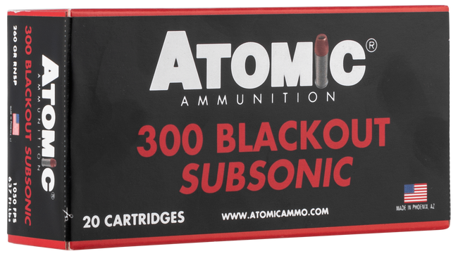 Atomic Ammunition 00478 Rifle Subsonic 300 Blackout 260 gr Round Nose Soft Point Boat Tail 20 Rounds