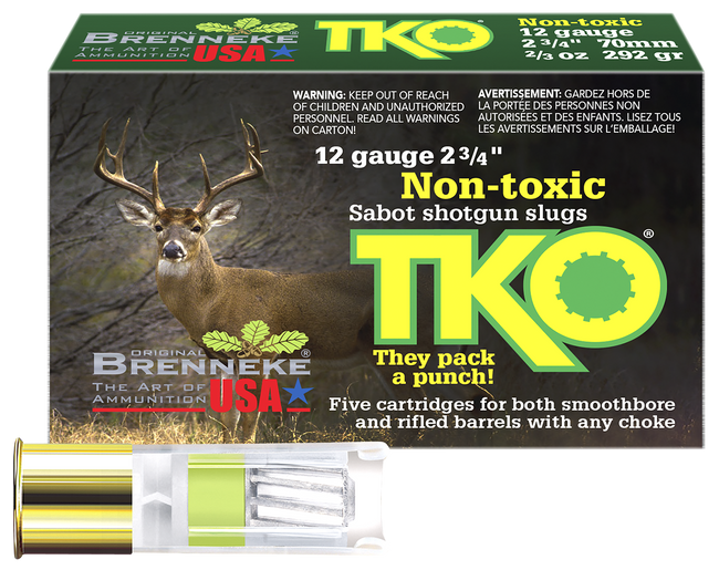 Brenneke SL122TKO TKO  12Gauge 2.75" 2/3oz Slug Shot 5 Rounds