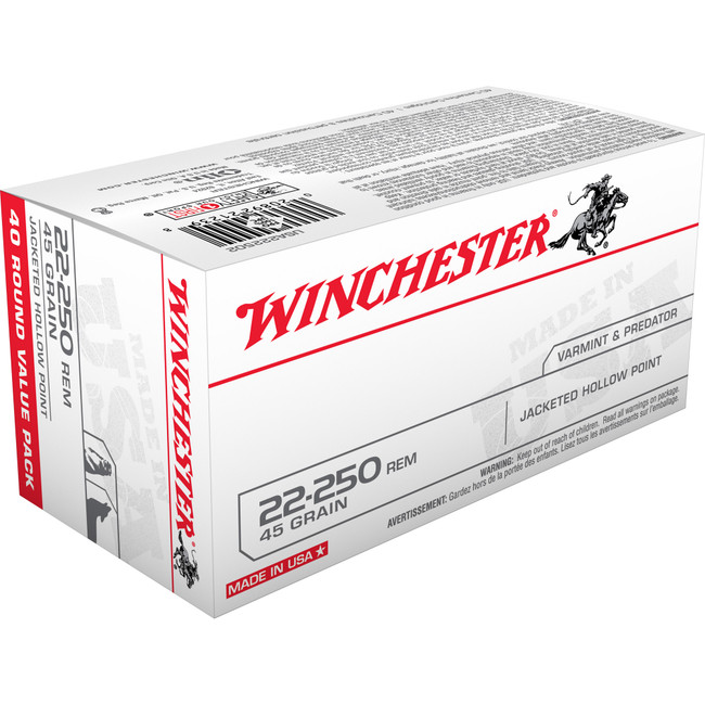 Winchester Usa Rifle 22-250 Remington Jacketed Hollow Point 45 Grain 40 Rounds - USA222502 - 020892212398