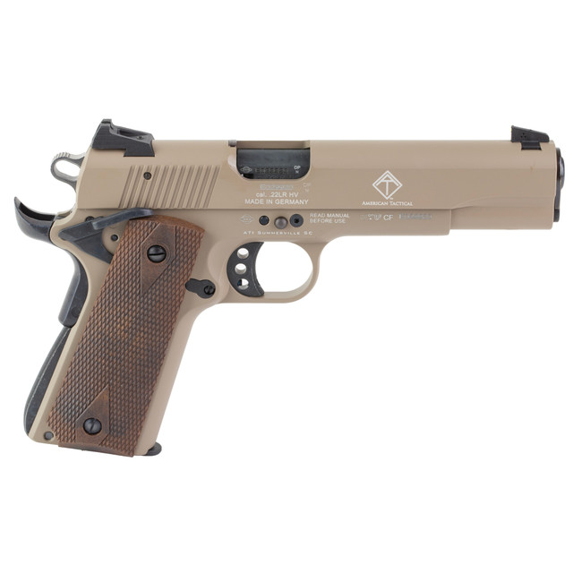 ATI GSG 1911 Pistol - Tan | .22LR | 5" Threaded Barrel | Wood Grips - GSG2210M1911T - 813393018442