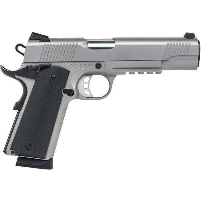 Tisas 10100533 1911 Duty 45 ACP 8+1 5" Black Steel Barrel, Stainless Serrated Slide, Satin Stainless Steel Frame w/Accessory Rail & Beavertail, Ambidextrous - 10100533 - 723551443880