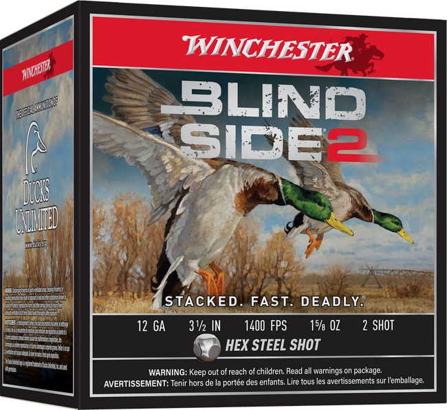 Winchester Blind Side 2 Shotgun Ammo 12 ga. 3.5 in. 1 5/8 oz. HV 2 Shot 25 rd.