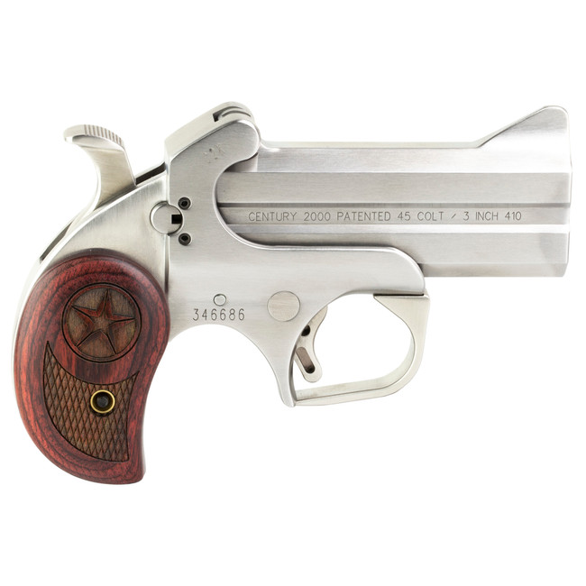 Bond Arms BAC2K Century 2000 45 Colt (LC)/410 Gauge 2rd 3.50"  Stainless Steel Double Barrel & Frame, Auto Extractor & Rebounding Hammer, Blade Front/Fixed Rear Sights, Rosewood Grip, Manual Safety - BAC2K - 855959001147