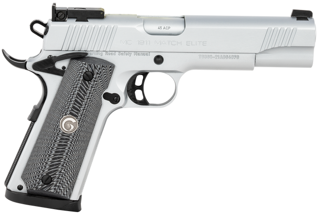 EAA GIRSAN 390095 MC1911 S Match Elite Full Size Frame 45 ACP 8+1, 5" Matte Stainless Match Grade Barrel, Serrated Steel Slide & Frame w/Beavertail, Black/Gray G10 Grip, Ambidextrous