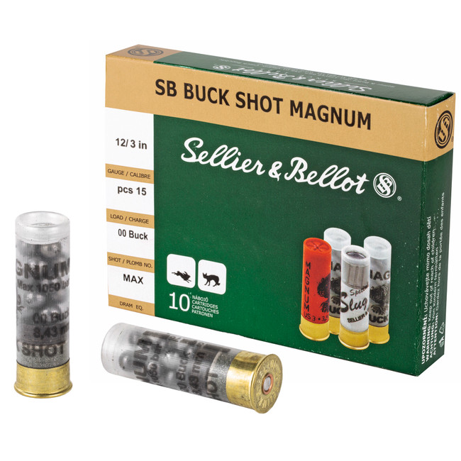 Sellier & Bellot Buckshot Loads 12 Gauge #00 Buckshot 1 7/8 Ounce 10 Rounds - SB12BSA - 754908533787
