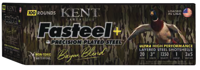 Kent Cartridge CC203FSP283X5 Fasteel + Precision Steel Sports South Exclusive Bayou Blend 20Gauge 3" 1oz 3x5Shot 200 Rounds