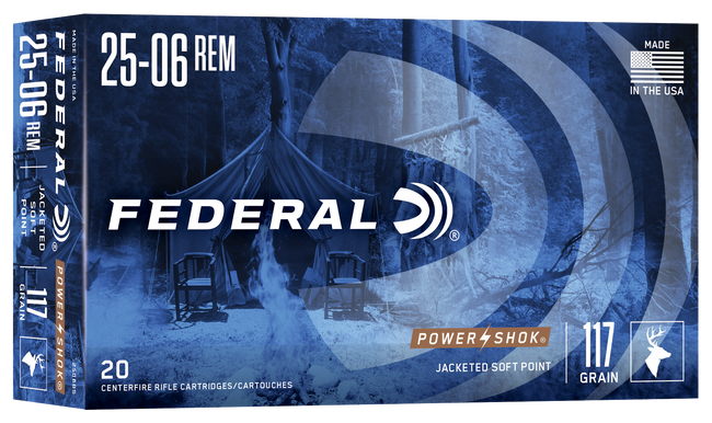 Federal Power-Shok Rifle Ammo 25-06 Rem 117 gr. Jacketed Soft Point 20 rd.