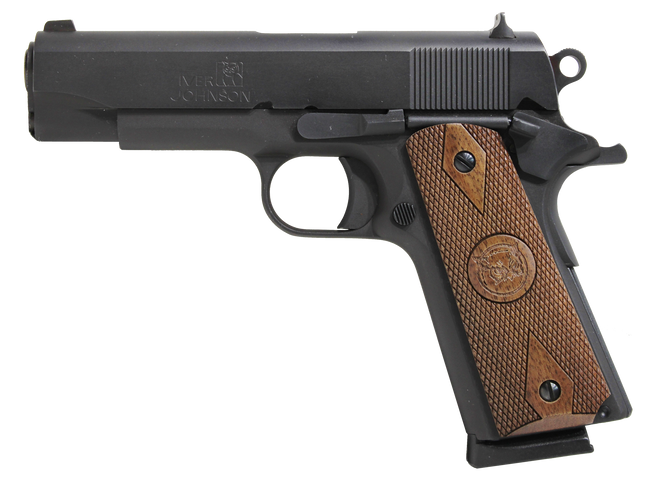 Iver Johnson Arms FALCON Falcon Commander 45 ACP 8+1 4.25" Black Steel Barrel, Matte Blued Serrated Steel Slide, Blued Steel Frame w/Beavertail, Checkered Double Diamond Walnut Grip