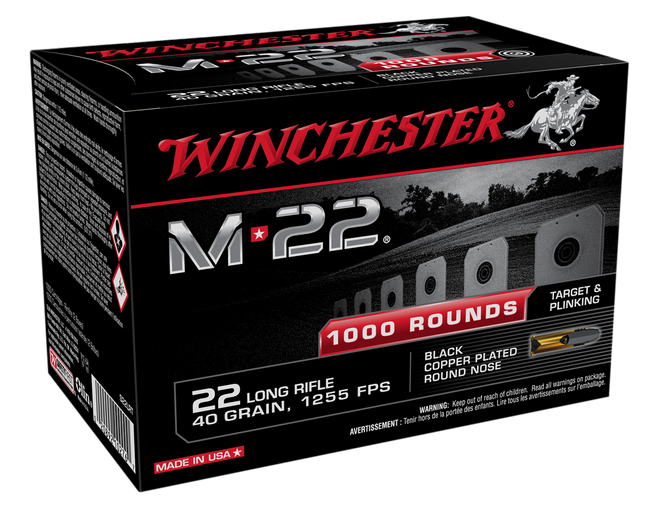 Winchester M-22 22 Long Rifle Copper Plated Round Nose 40 Grain 1000 Rounds