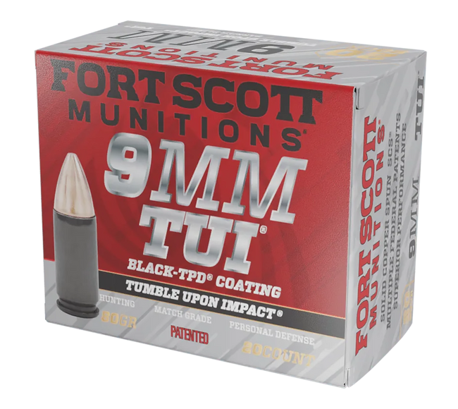 Fort Scott Munitions 9MM080SCVTPD Tumble Upon Impact (TUI)  9mmLuger 80gr Solid Copper Spun 20 Rounds *TPD-9 Coated