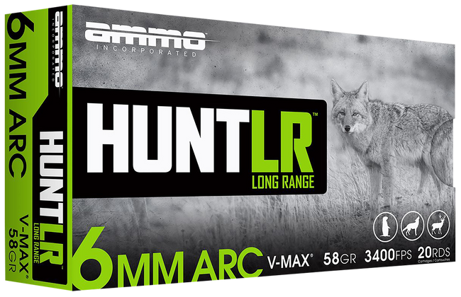 Ammo Inc 6ARC058VMXA20 Hunt Long Range 6mmARC 58gr V-Max 20 Rounds