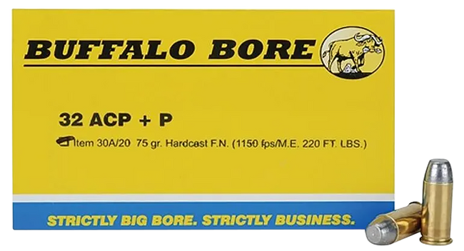 Buffalo Bore Ammunition 30A20 Personal Defense Strictly Business 32ACP +P 75gr Hard Cast Flat Nose 20 Rounds