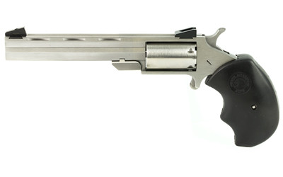 North American Arms MMC Mini-Master *CA Compliant 22 LR or 22 WMR 5rd 4" Vent Rib Barrel, Overall Stainless Steel Finish & Finger Grooved Black Rubber Grip Includes Cylinder - MMC - 744253000553
