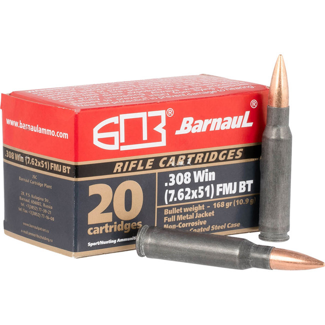 Barnaul Steel Case Rifle Ammo 308 Win 168 gr. FMJBT 20 rd.