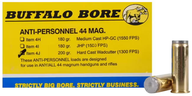 Buffalo Bore Ammunition 4J20 Anti-Personnel Strictly Business 44Rem Mag 200gr Hard Cast Wadcutter 20 Rounds