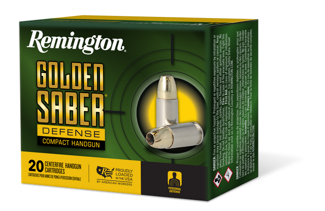 Remington Ammunition 27615 Golden Saber Defense 380ACP 102gr Brass Jacketed Hollow Point 20 Rounds