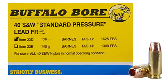 Buffalo Bore Ammunition 23D20 Standard Pressure Strictly Business 40S&W 125gr Barnes TAC-XP Lead Free 20 Rounds