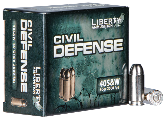 Liberty Ammunition LACD40012 Civil Defense  40S&W 60gr Lead Free Fragmenting Hollow Point 20 Rounds