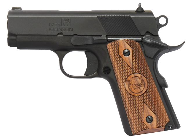 Iver Johnson Arms THRASHER9 Thrasher Officer 9mm Luger 8+1 3.12" Black Steel Barrel, Matte Black Serrated Steel Slide & Frame w/Beavertail, Walnut Grip