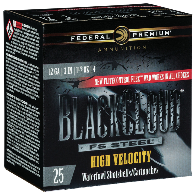 Federal Premium Black Cloud Waterfowl Shotgun Ammo 12 ga. 3 in. 1 1/8 oz. High Velocity 4 Shot 25 rd.