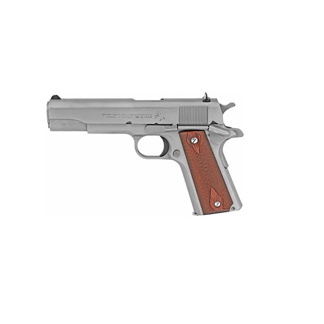 Colt Mfg O1911CSS38 1911 Government 38 Super 9+1 5" Stainless National Match Barrel, Serrated Stainless Steel Slide & Frame w/Beavertail, Black Rubber Grip